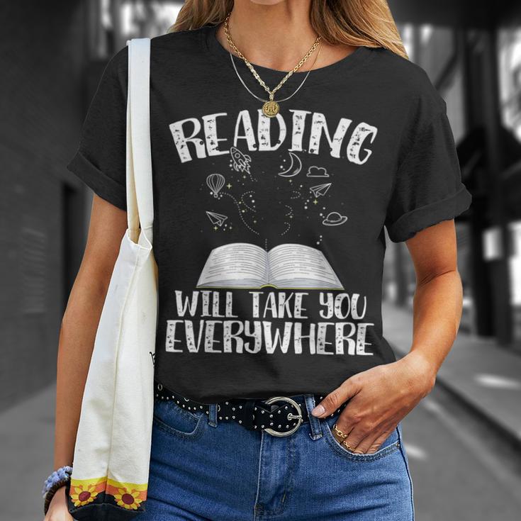 Reading Will Take You Everywhere Book Nerd Readers Sarcastic T-Shirt Gifts for Her