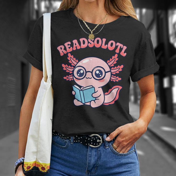 Readsolotl Axolotl Reading Book Bookworm Bookish Girls Kids T-Shirt Gifts for Her
