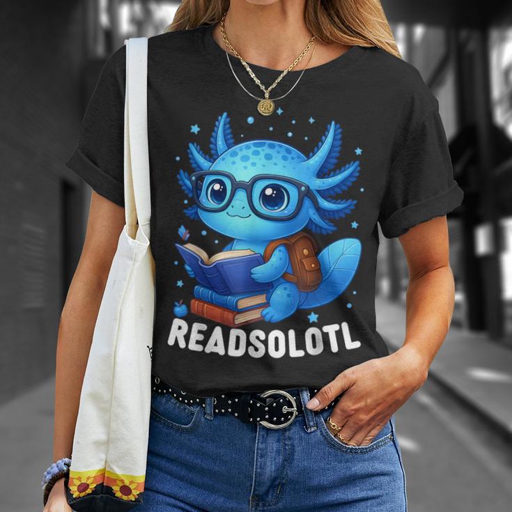 Readsolotl Blue Kawaii Axolotl Book Lover Reading T-Shirt Gifts for Her