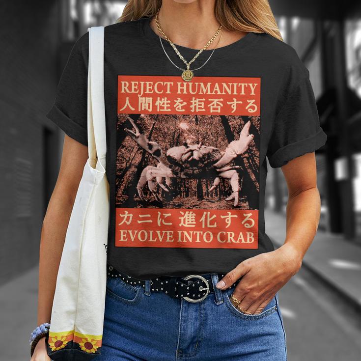 Reject Humanity Evolve To Crab 日本のカニヴィンテージ Tシャツ 彼女への贈り物