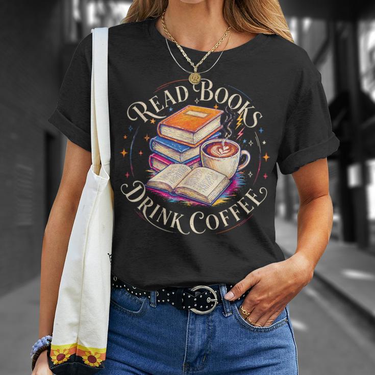 Retro Book Lover Coffee Drinking Reading Librarian Readers T-Shirt Gifts for Her