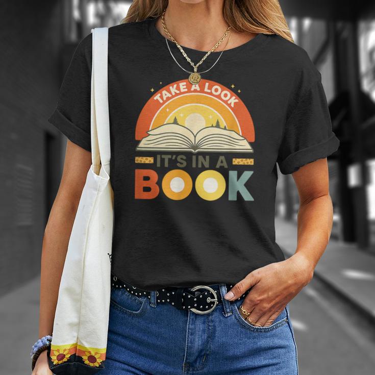Retro Open Book Rainbow Reading Graphic T-Shirt Gifts for Her
