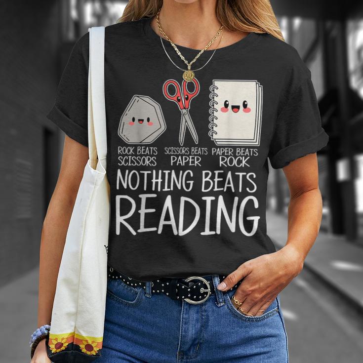 Rock Paper Scissors Nothing Beats Reading Book Lover Humor T-Shirt Gifts for Her