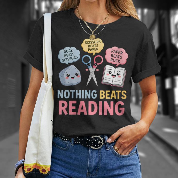 Rock Paper Scissors Nothing Beats Reading Book Lover T-Shirt Gifts for Her