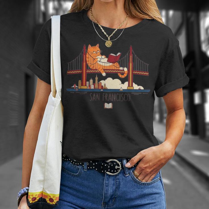 San Francisco Big Cat Reading Book Golden Gate Bridge T-Shirt Gifts for Her San Francisco Big Cat Reading Book Golden Gate Bridge T-Shirt Gifts for Her