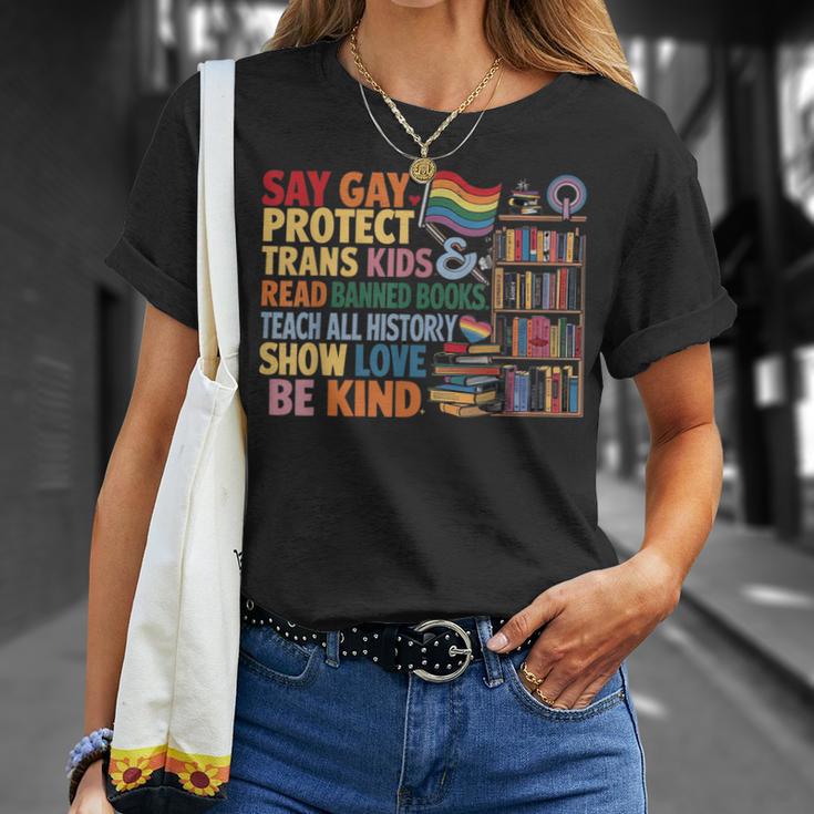 Say Gay Protect Trans Kids Read Banned Books LGBTQ Gay Pride T-Shirt Gifts for Her