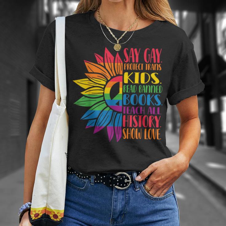Say Gay Protect Trans Kids Read Banned Books Pride Month T-Shirt Gifts for Her Say Gay Protect Trans Kids Read Banned Books Pride Month T-Shirt Gifts for Her
