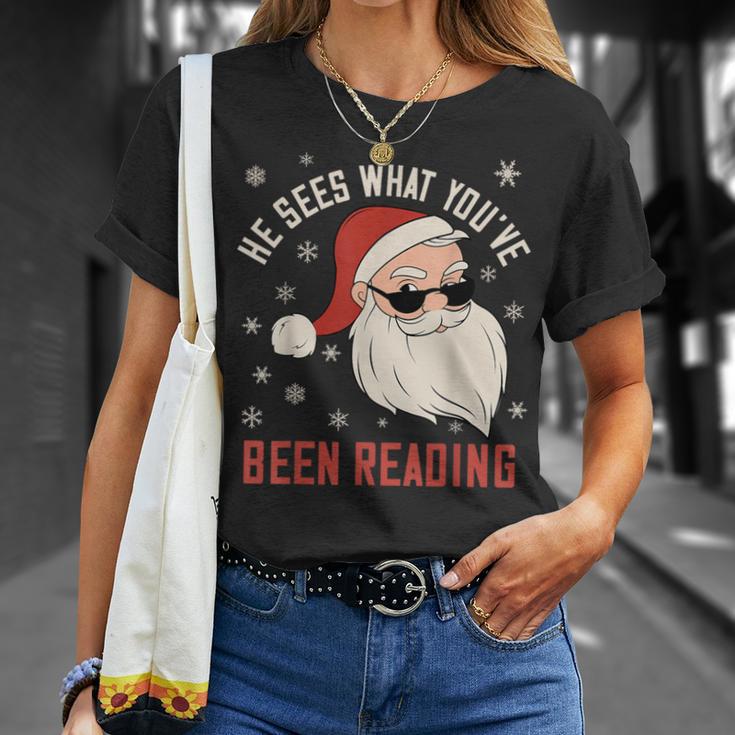 He Sees What You'Ve Been Reading Dirty Spicy Books Women T-Shirt Gifts for Her