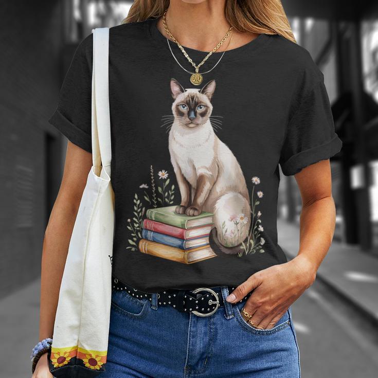 Siamese Cat Meezer Bookworm Flowers Book Reading Books T-Shirt Gifts for Her Siamese Cat Meezer Bookworm Flowers Book Reading Books T-Shirt Gifts for Her