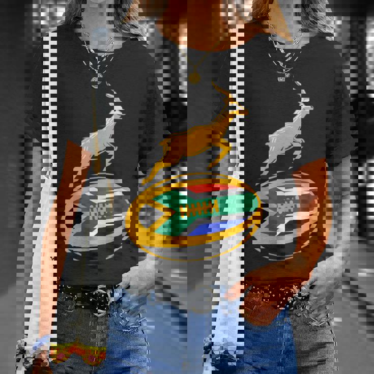 Springbok ラグビーボール & 南アフリカ国旗 メンズ レディース キッズ Tシャツ 彼女への贈り物