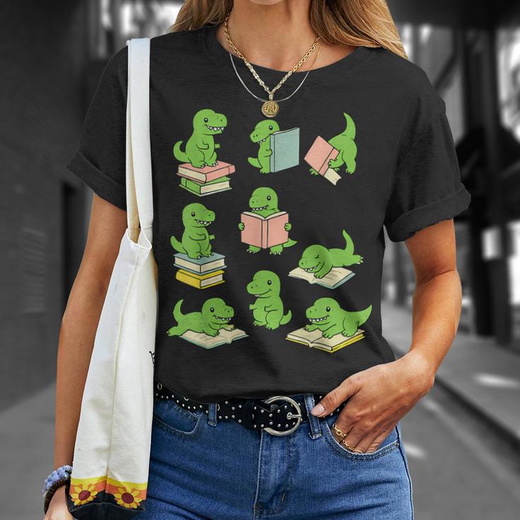 T-Rex Dinosaurs Reading Books Dinosaur Lover T-Shirt Gifts for Her