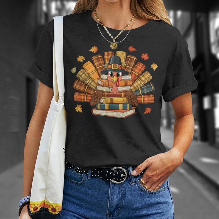 Thanksgiving Turkey Reading Book Fall Season Teacher Costume T-Shirt Gifts for Her