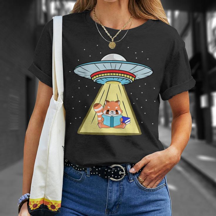 Ufo Abduction Red Panda Reading Book T-Shirt Gifts for Her