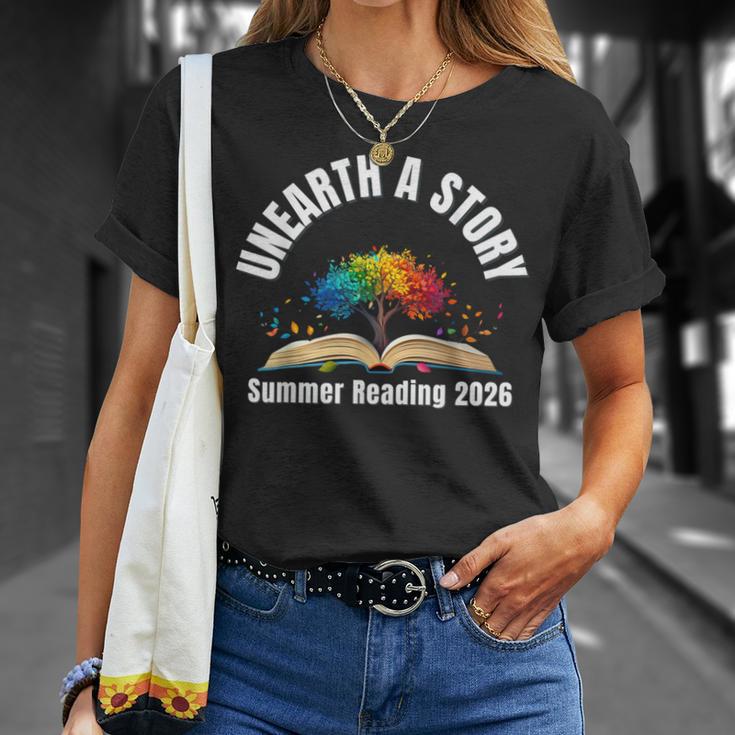 Unearth a Story 2026 Summer Reading Program Tree Book T-Shirt Gifts for Her