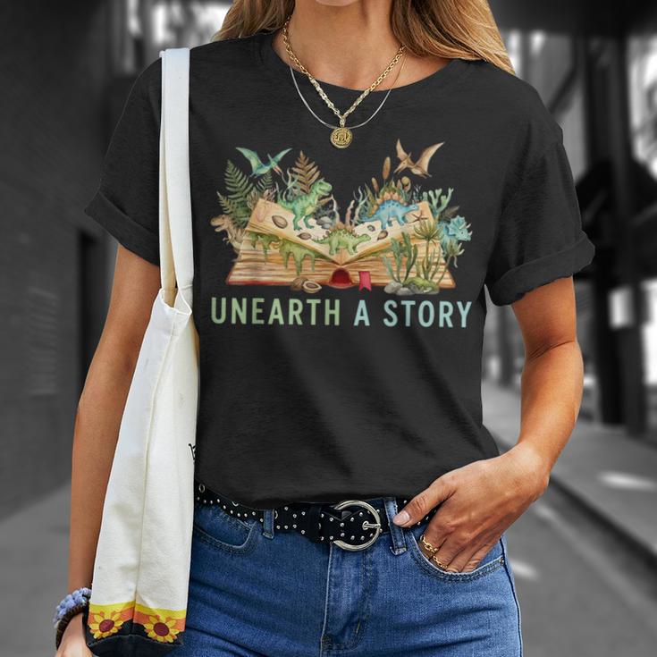 Unearth a Story Dinosaur 2026 Summer Reading Program Book T-Shirt Gifts for Her