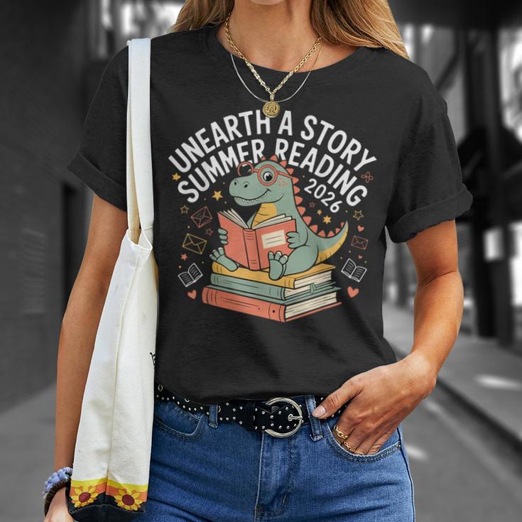 Unearth A Story Summer Reading 2026 Dinosaur Books T-Shirt Gifts for Her