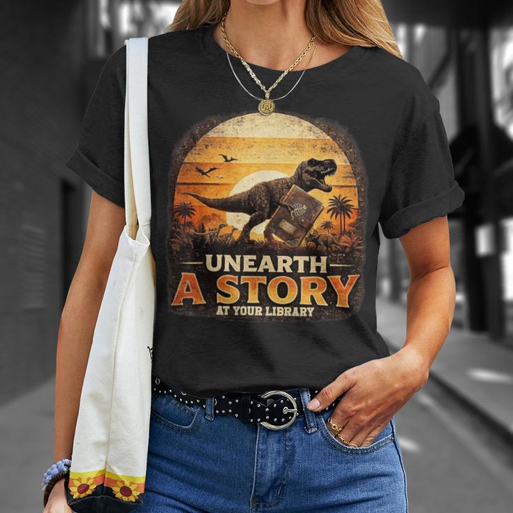 Unearth Story Summer Reading 2026 Dinosaurs Library Reading T-Shirt Gifts for Her