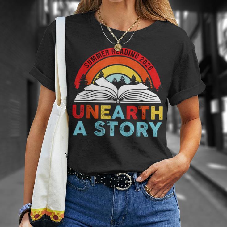 Unearth a Story Summer Reading 2026 Vintage Book Rainbow T-Shirt Gifts for Her