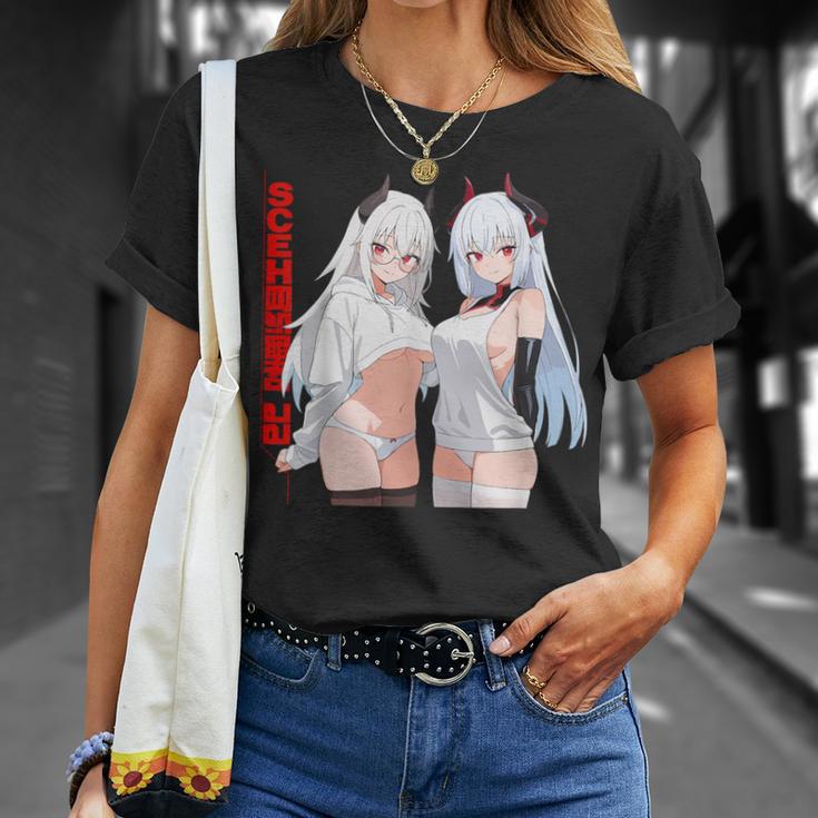 Waifu セクシー アニメ 女の子 メガネ 角 和風 Tシャツ 彼女への贈り物