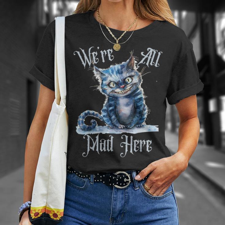 We'Re All Mad Here Cheshire Cat Alice Wonderland Book Kids T-Shirt Gifts for Her