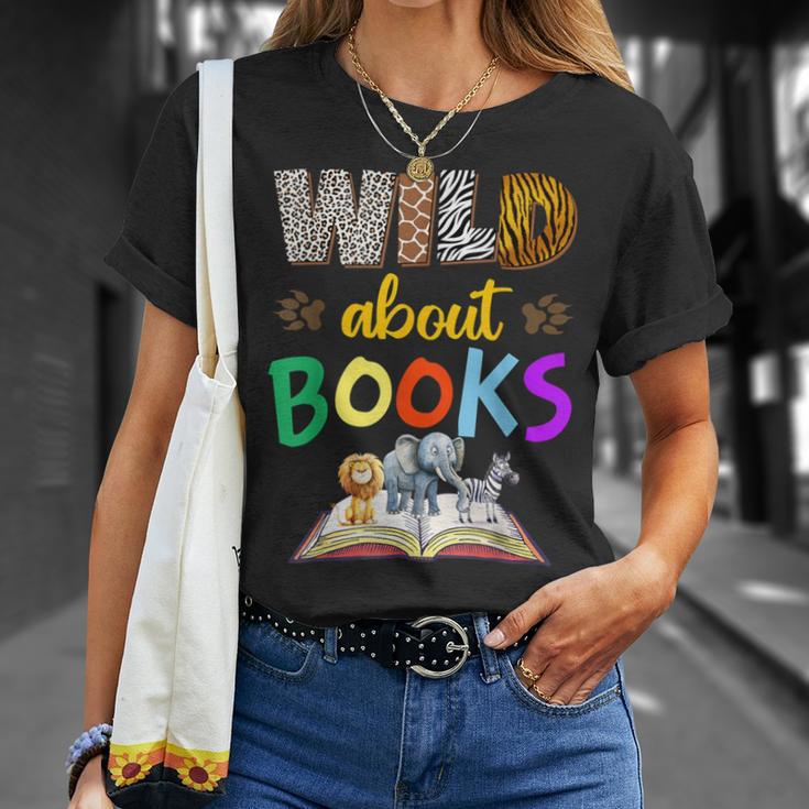 Wild About Reading Books Reader Bookworm Animals Book Lover T-Shirt Gifts for Her