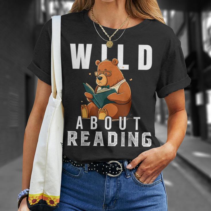 Wild About Reading Love Books Nerd Bookworm Librarian T-Shirt Gifts for Her