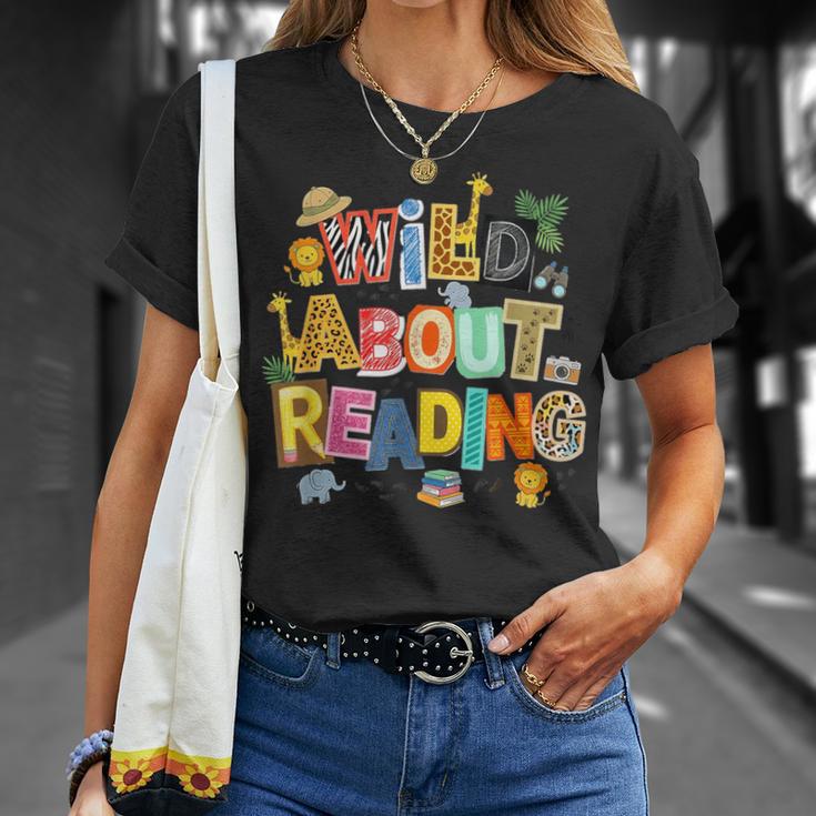 Wild About Reading Safari Animals Book Lover Teacher Student T-Shirt Gifts for Her