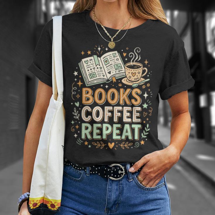Women's Books Coffee Repeat Book Lover Reader Bookworm T-Shirt Gifts for Her
