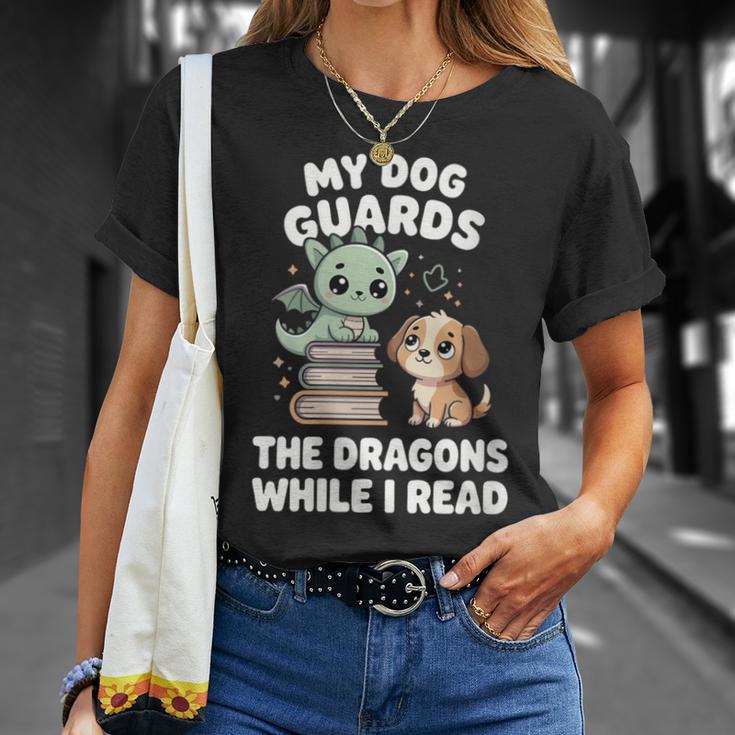 Women's Cute Fantasy Book Reader Apparel Dog Dragon Bookish Magic T-Shirt Gifts for Her