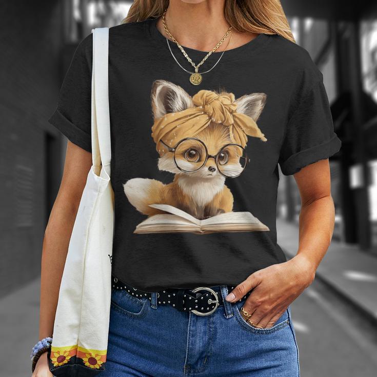 Women's Cute Fox Reading Book Lover Animal Graphic Baby Portrait T-Shirt Gifts for Her Women's Cute Fox Reading Book Lover Animal Graphic Baby Portrait T-Shirt Gifts for Her