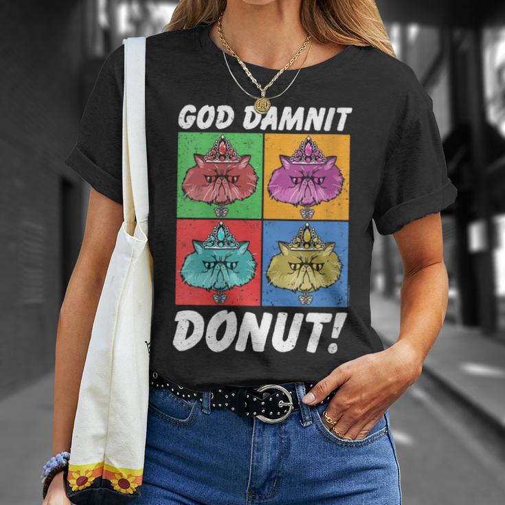 Women's Dungeon Crawler Carl God Damnit Donut Cat Pop Art Book T-Shirt Gifts for Her