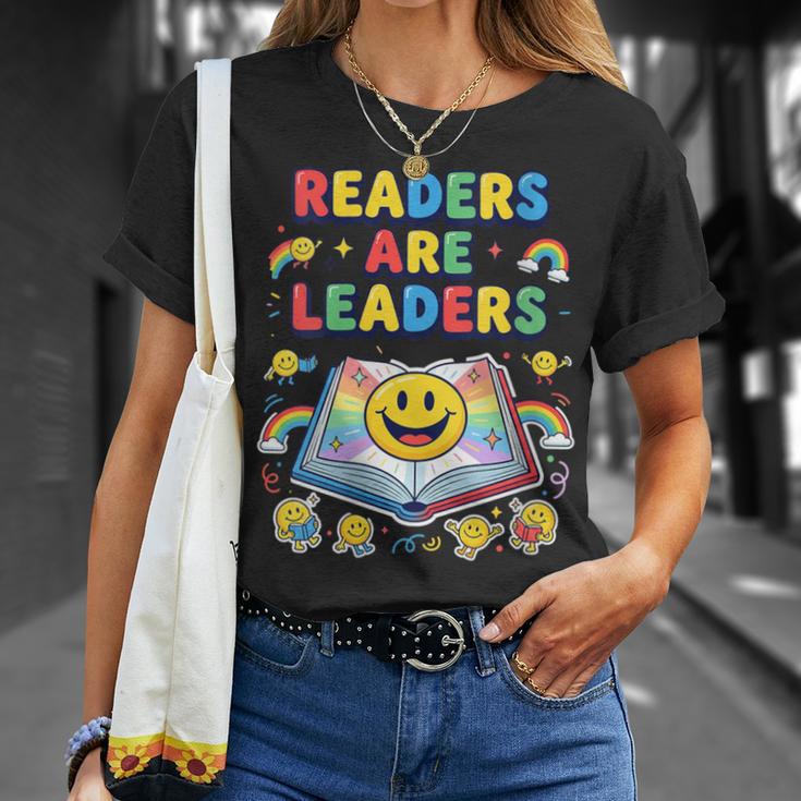 Women's Readers Are Leaders Reading Book Lovers Teacher Rainbow Kids T-Shirt Gifts for Her