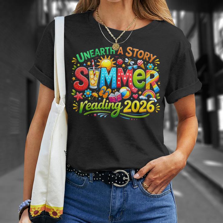 Women's Unearth a Story Summer 2026 Summer Reading Program Book T-Shirt Gifts for Her Women's Unearth a Story Summer 2026 Summer Reading Program Book T-Shirt Gifts for Her