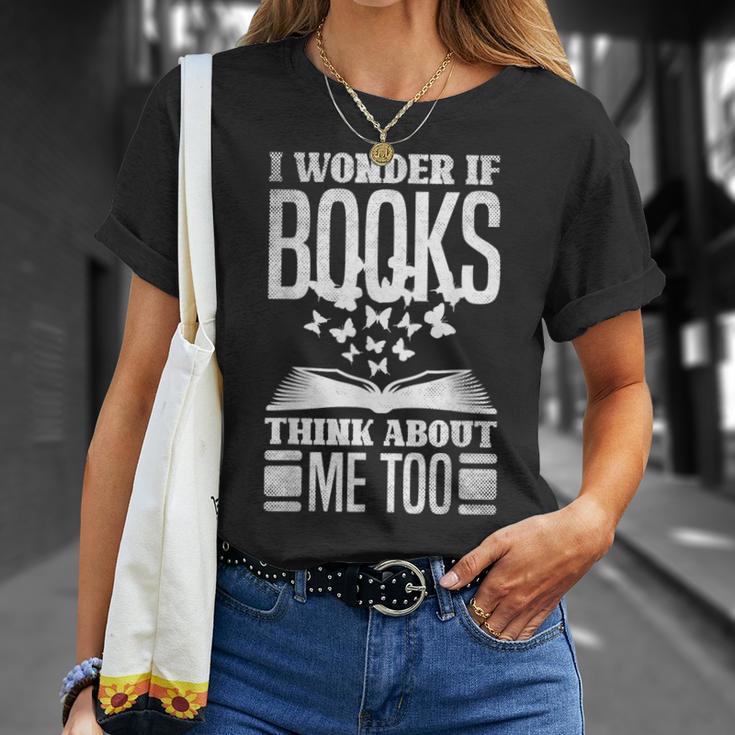 I Wonder If Books Think About Me Too Reading Book Lovers T-Shirt Gifts for Her I Wonder If Books Think About Me Too Reading Book Lovers T-Shirt Gifts for Her