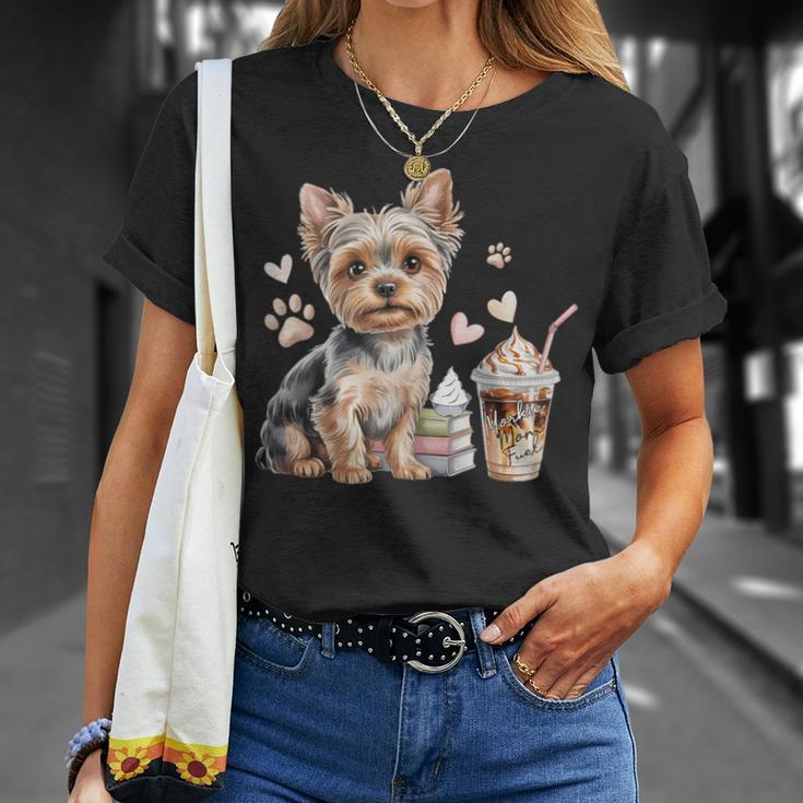 Yorkie Dog Moms Iced Coffee And Books Yorkshire Terrier T-Shirt Gifts for Her