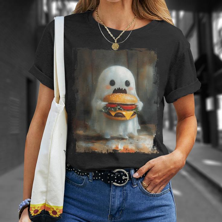 かわいい ハンバーガー おばけ 食べる ハンバーガー ハロウィン 食べ物 恋人 Tシャツ 彼女への贈り物