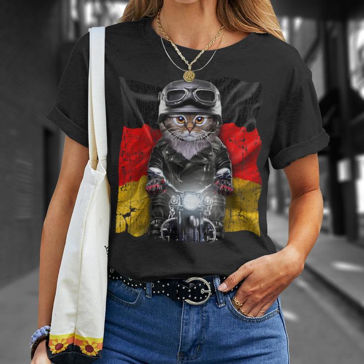 ぶち猫 ねこ バイク ドイツ Tシャツ 彼女への贈り物