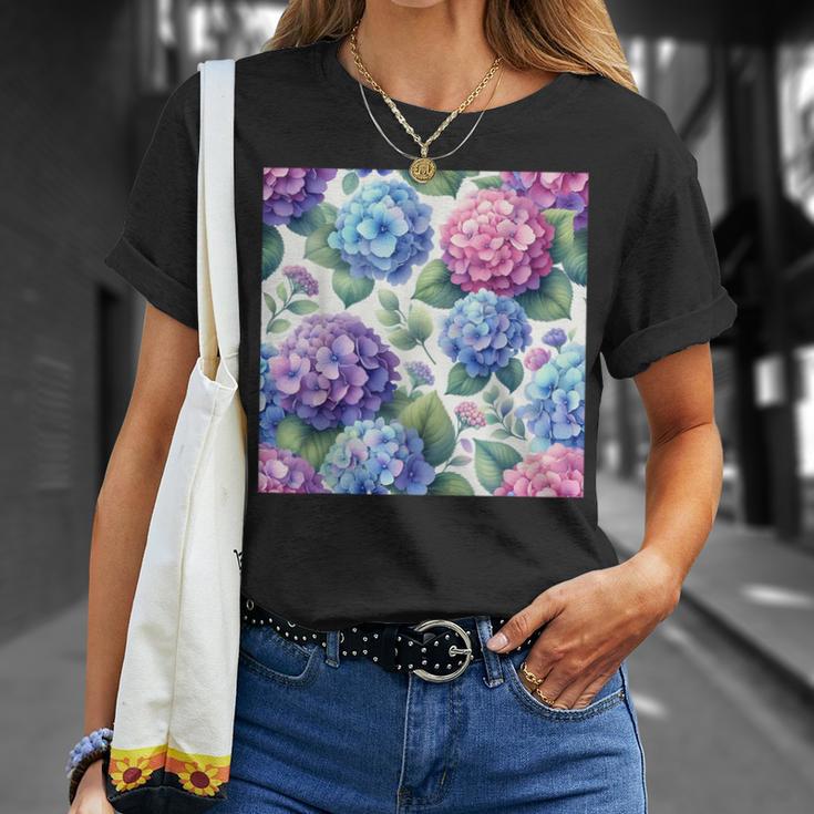 アジサイの水彩柄アジサイ Tシャツ 彼女への贈り物