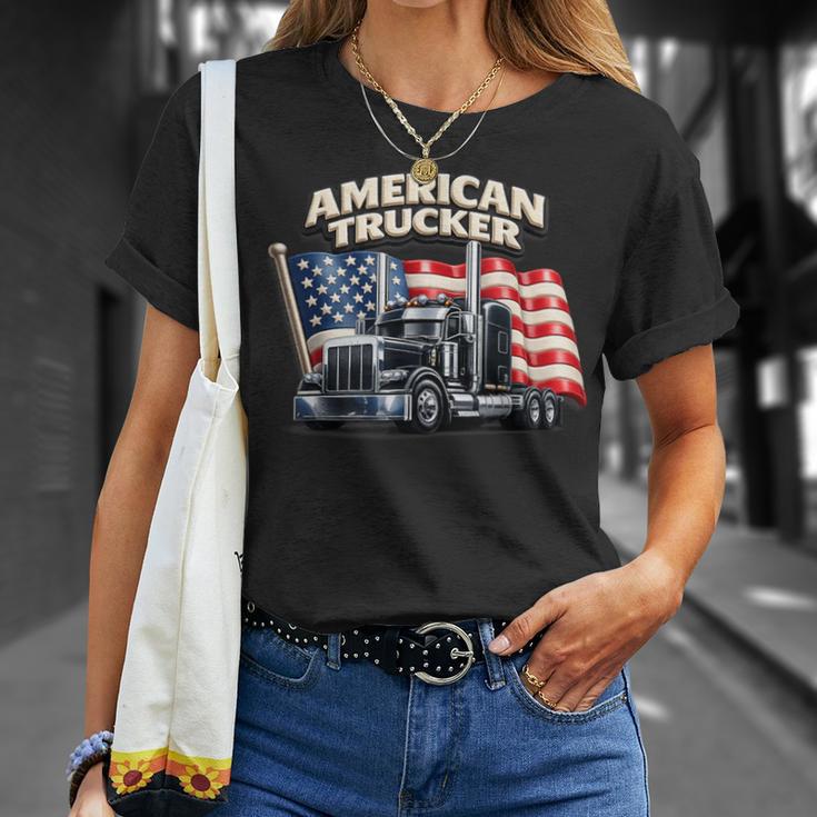 アメリカのトラック運転手 アメリカの国旗 愛国的なトラック運転手 ビッグリグ Tシャツ 彼女への贈り物