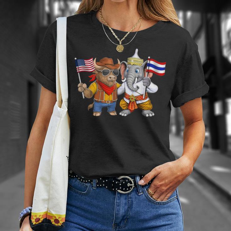 アメリカ・タイ国旗 誇り高いタイ系アメリカ人のルーツ タイ系アメリカ人の遺産 Tシャツ 彼女への贈り物