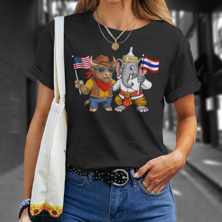 アメリカ・タイ国旗 誇り高いタイ系アメリカ人のルーツ タイ系アメリカ人の遺産 長袖tシャツ Tシャツ 彼女への贈り物