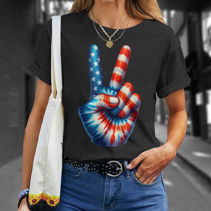 アメリカ国旗 愛国心 平和 手 指 サイン ジェスチャー Tシャツ 彼女への贈り物