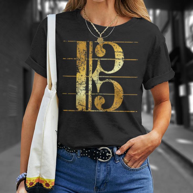 アルト音記号 ヴィンテージイエロー トロンボーン&ビオラミュージシャンズ Tシャツ 彼女への贈り物