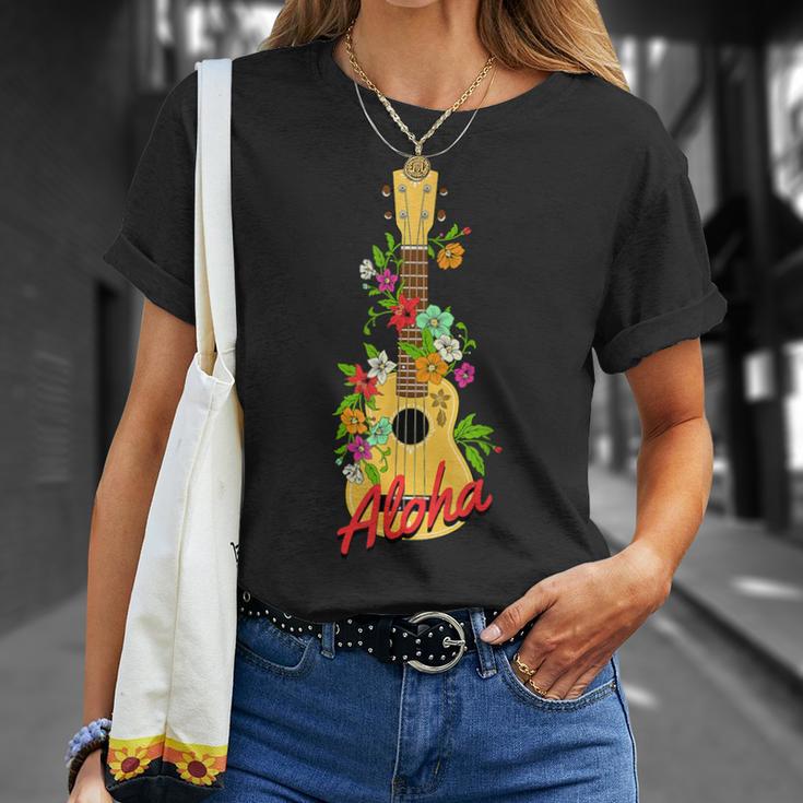 アロハ ハワイアン アイランド ウクレレ フラワー アロハ ハワイ Tシャツ 彼女への贈り物