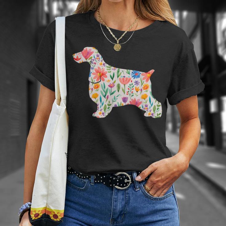 イングリッシュコッカースパニエル水彩フラワーデザイン。 Tシャツ 彼女への贈り物