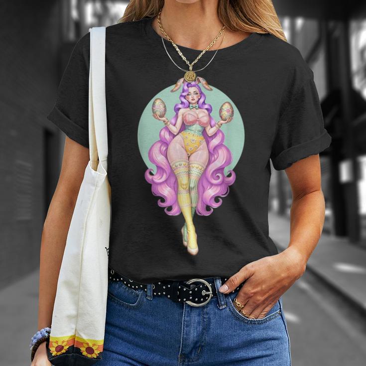 イースターエッグ ウサギ ヴィンテージ ピンナップ バニー スーツ ファンタジーガール Tシャツ 彼女への贈り物