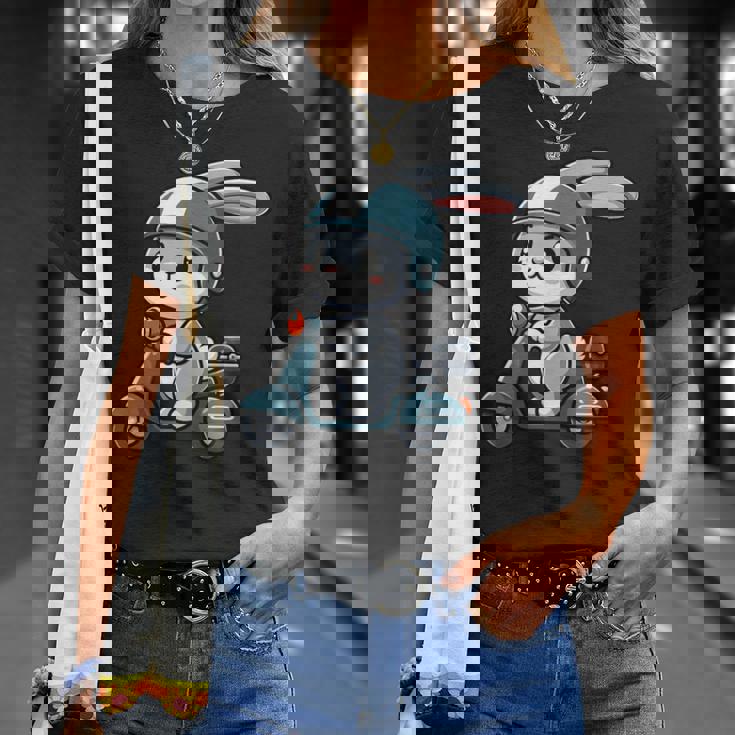 ウサギ スクーター ペット 面白い オートバイ Tシャツ 彼女への贈り物