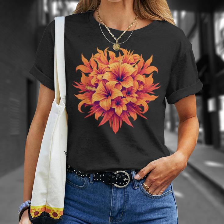 オレンジ ハイビスカス トロピカル ブロッサム 夏 美学 Tシャツ 彼女への贈り物