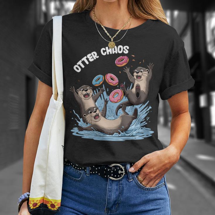 カワウソ カオス 面白い ベーグル ファイティング ラッコ 駄洒落動物好き 長袖tシャツ Tシャツ 彼女への贈り物