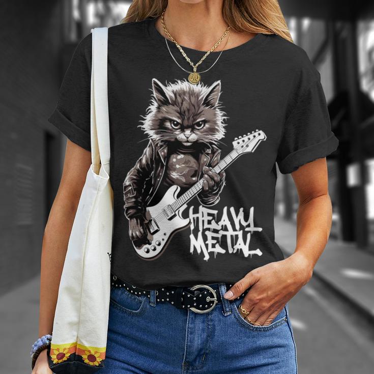ギターを弾く猫 ヘヴィメタル ロックキャット おもしろギタリスト 長袖tシャツ Tシャツ 彼女への贈り物